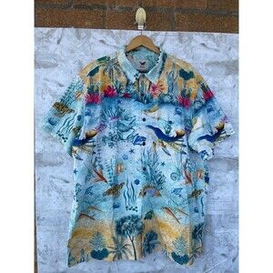 YIUME Men's 1950s Vintage Hawaiian Shirt Cotton Funky Camp Shirt Marine Ocean
